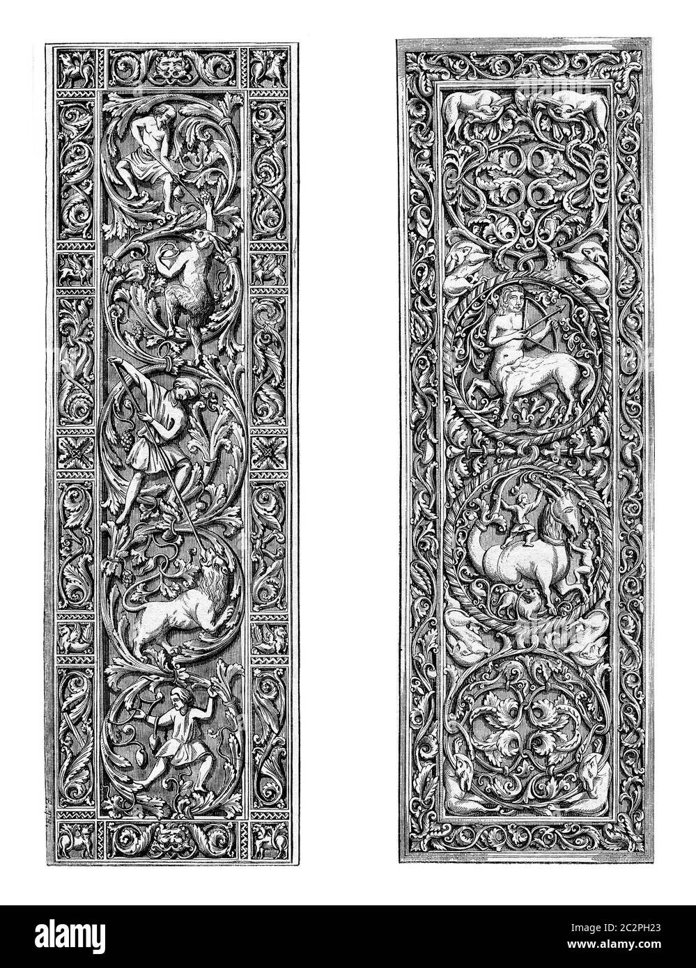 Cluny Museum, geschnitzte Elfenbeintafeln, Vintage gravierte Illustration. Magasin Pittoresque 1853. Stockfoto