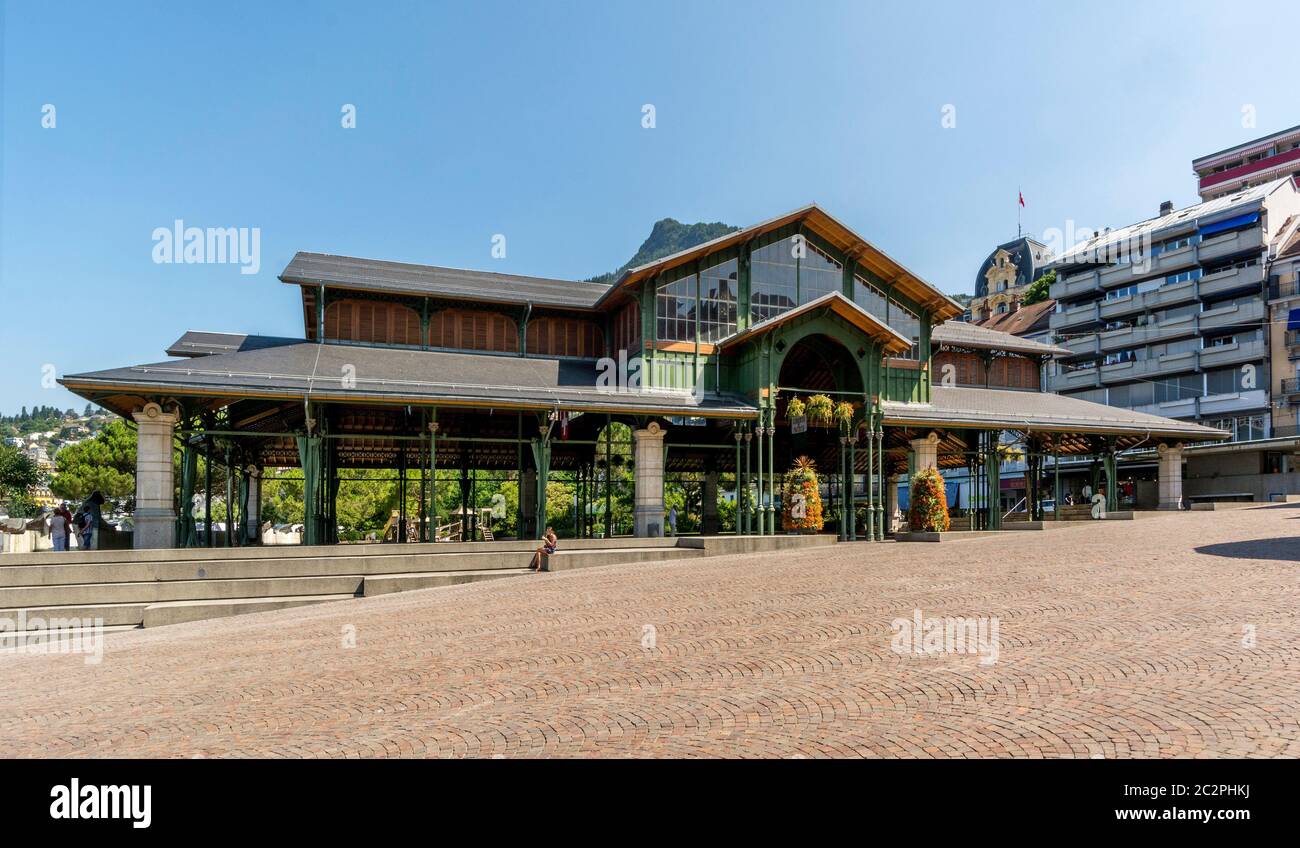 Marktplatz in Montreux. Place du Marche. Kanton Waadt. Schweiz Stockfoto