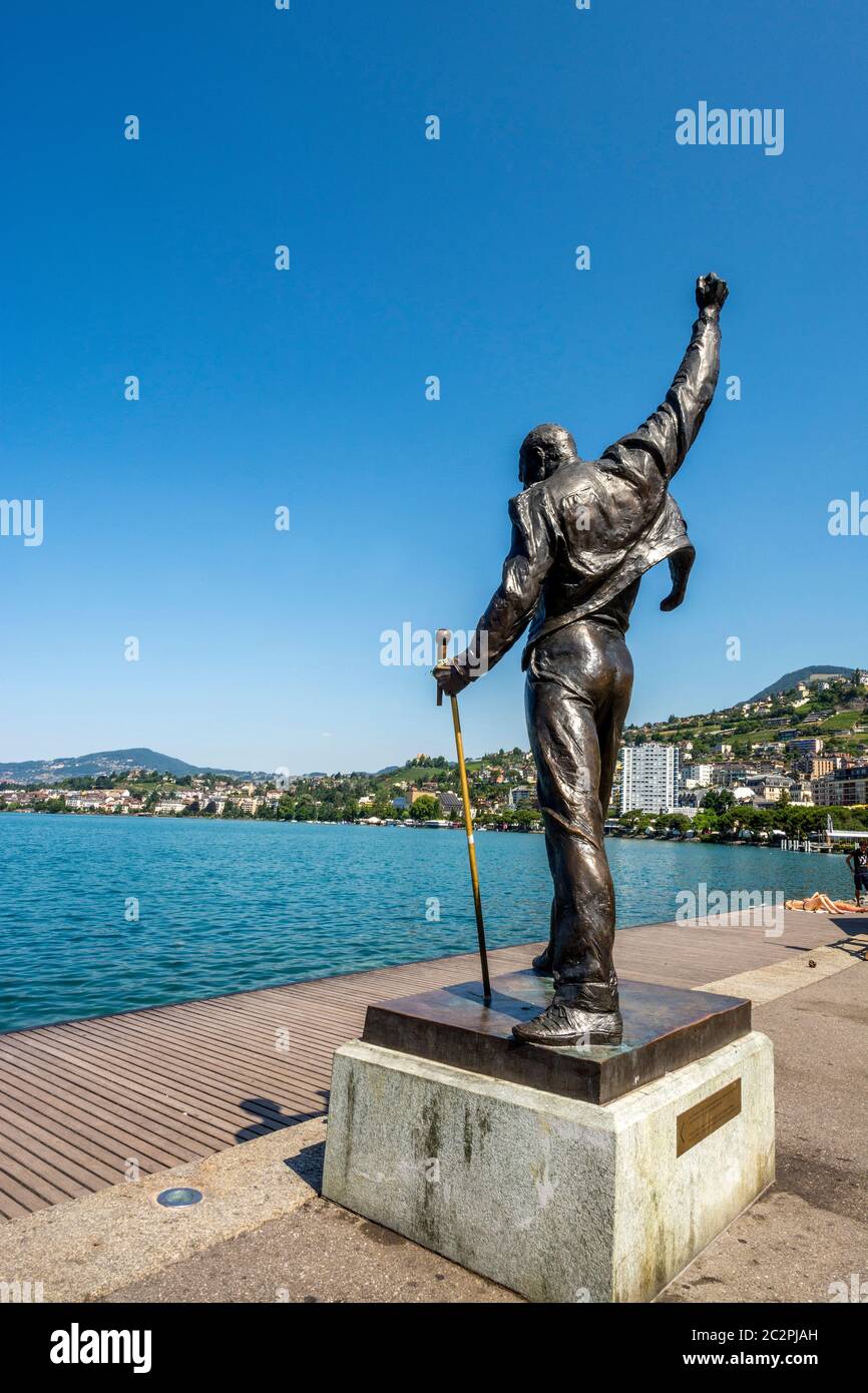 Die Freddie Merkur Statue, Montreux, Kanton Waadt, Schweiz, Europa Stockfoto
