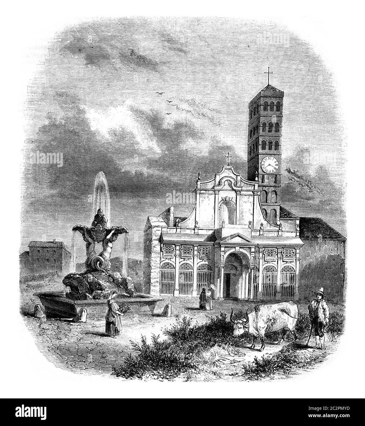 Die Kirche Santa Maria in Cosmedin, in Rom, Vintage-Gravur Illustration. Magasin Pittoresque 1846. Stockfoto