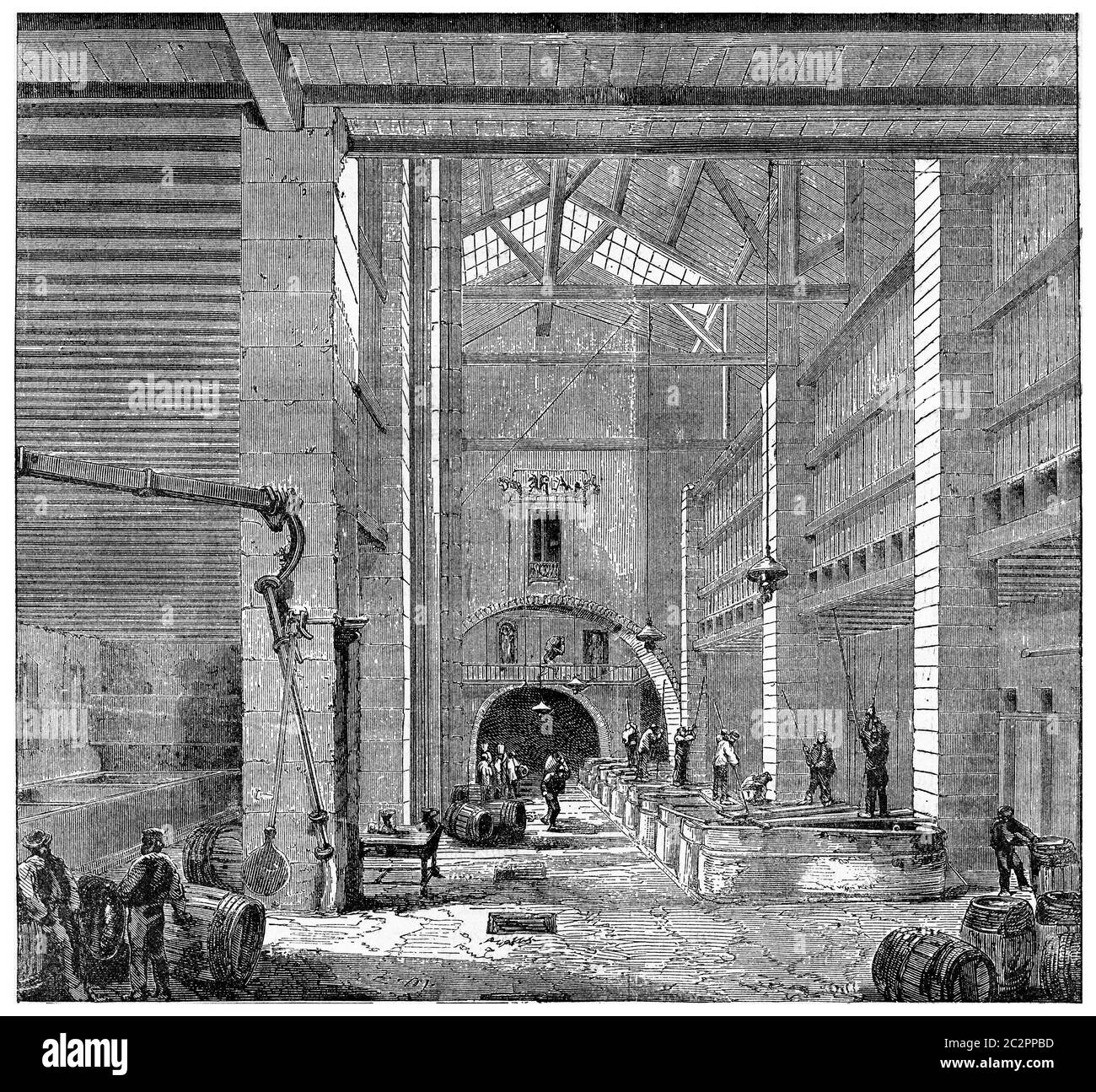 Installation einer Marseilles Seife, Vintage graviert Abbildung. Industrielle Enzyklopädie E.-O. Lami - 1875. Stockfoto