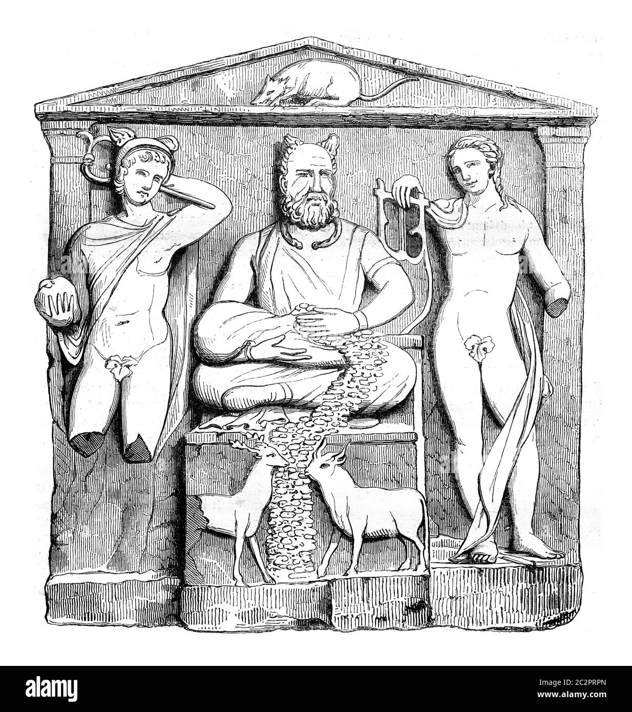 Museum Reims, galloromanischer Altar, Illustration mit Weinlese. Magasin Pittoresque 1847. Stockfoto