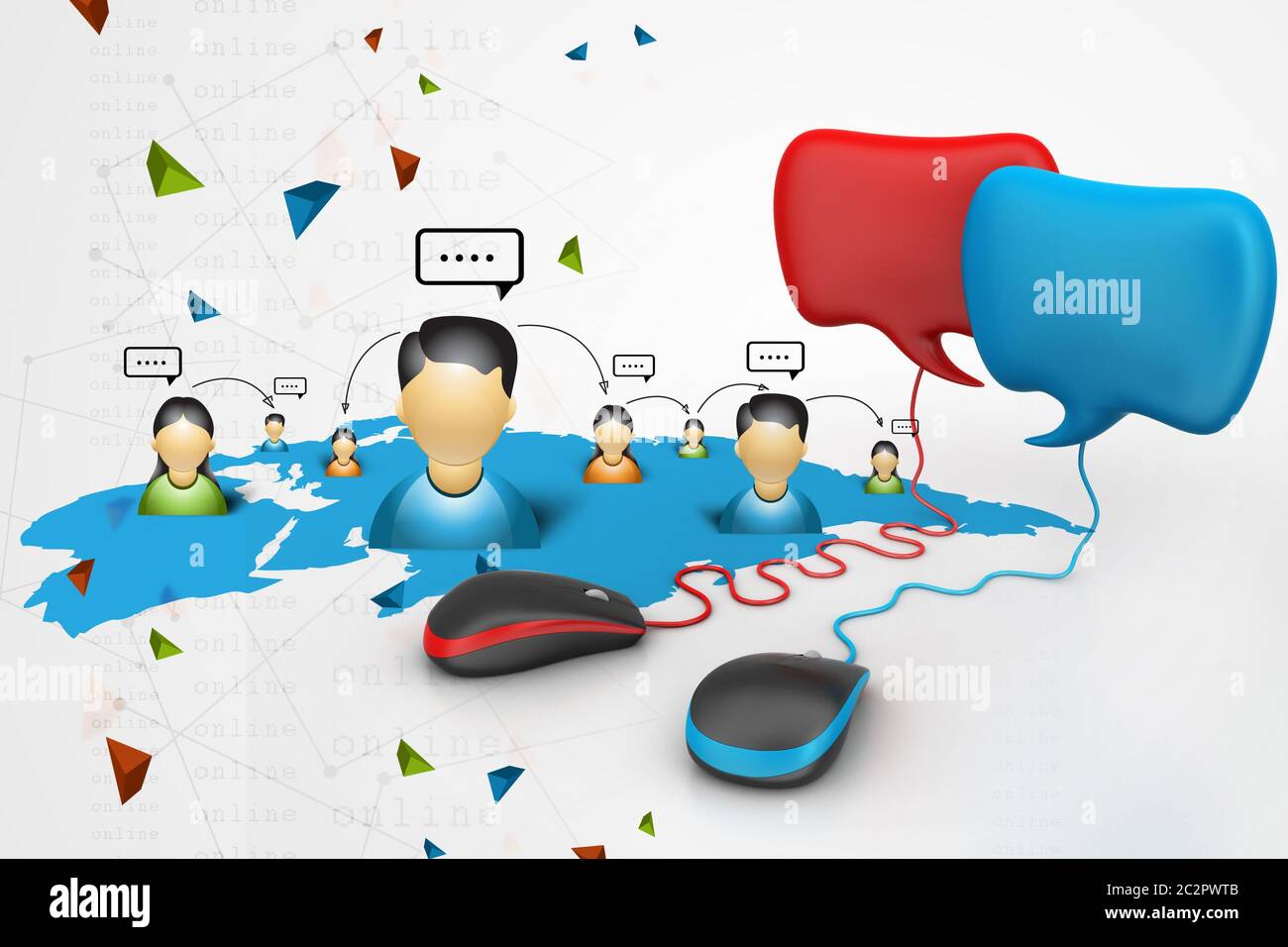 Sprechen Blasen mit Maus angeschlossen, soziale Netzwerk Konzept Stockfoto