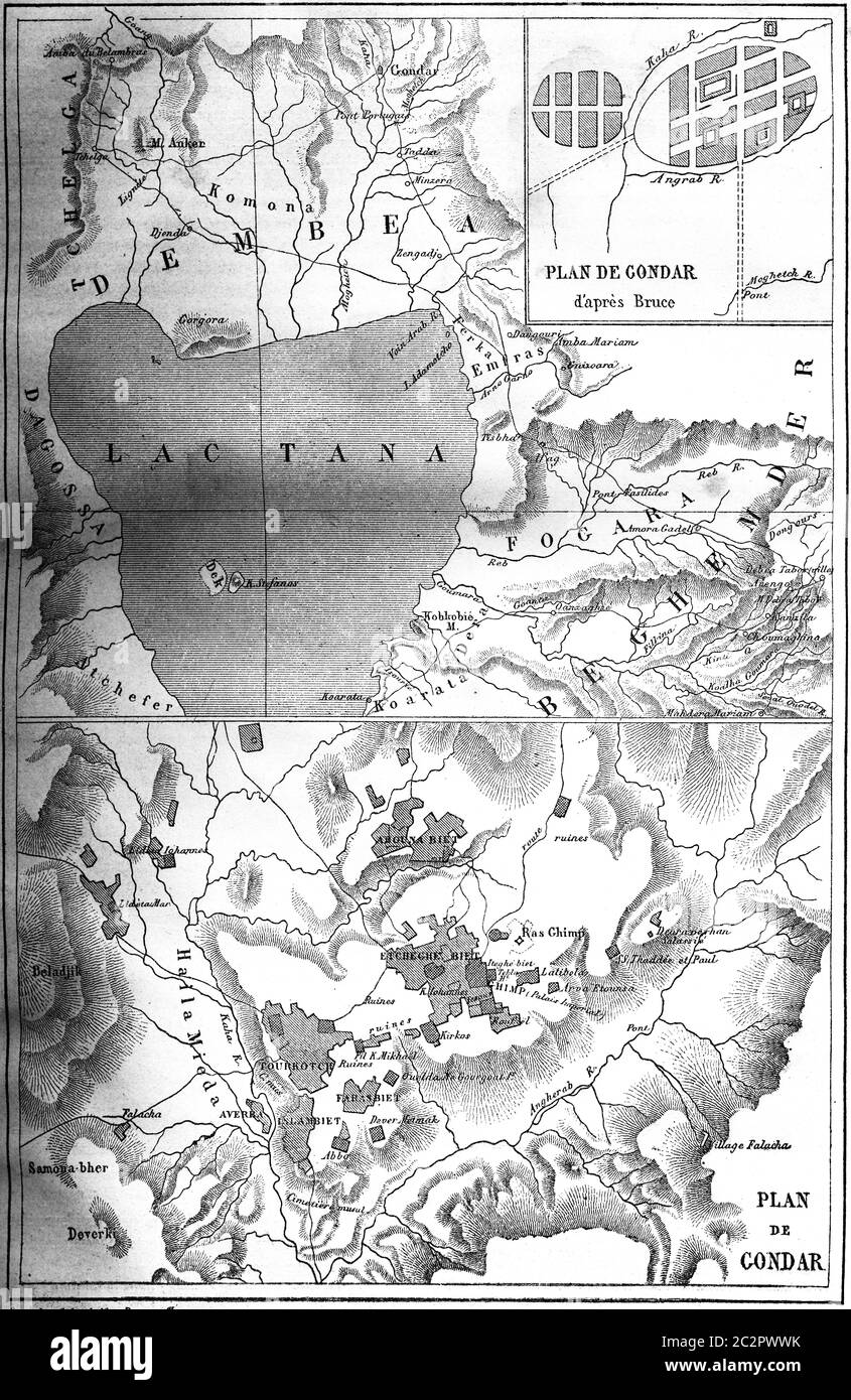 Karte von Gondar, Vintage-Grafik. Le Tour du Monde, Travel Journal, (1865). Stockfoto