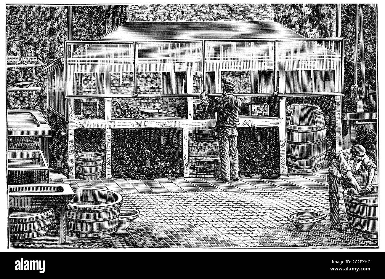 Ofen und Vergolderei, Vintage gravierte Illustration. Industrielle Enzyklopädie E.-O. Lami - 1875. Stockfoto