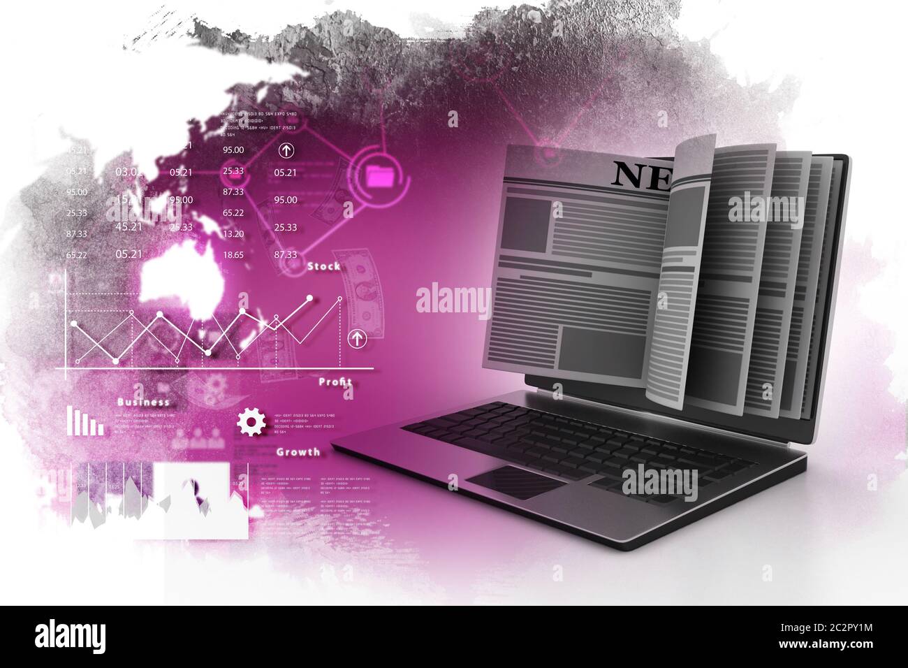 Nachrichten über ein Laptop Bildschirm Konzept für on-line-Nachrichten Stockfoto