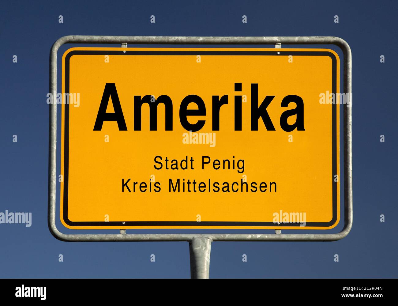 Stadteingangsschild von Amerika, Bezirk der Stadt Penig, Sachsen, Deutschland, Europa Stockfoto