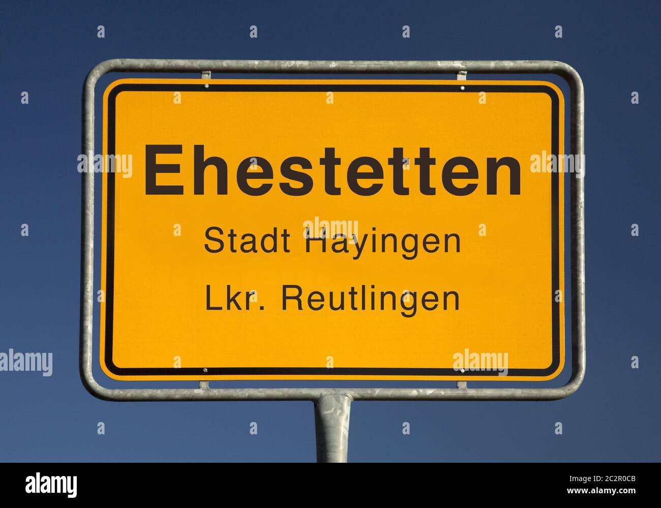 Ortseingangsschild Ehestetten, ein Stadtteil der Stadt Hayingen, Bezirk Reutlingen, Deutschland Stockfoto