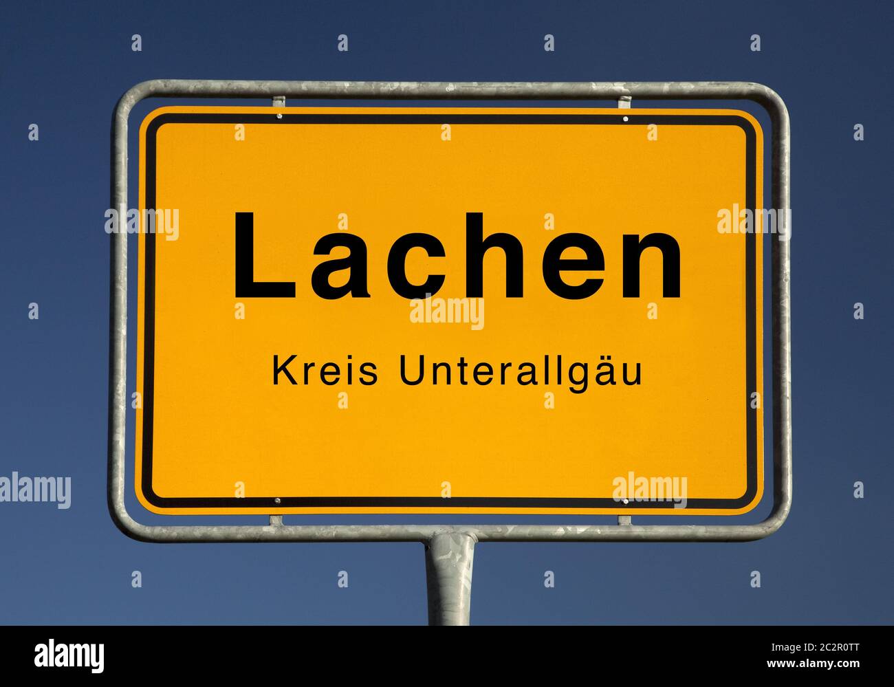 Stadtgrenze Zeichen von Lachen, Unterallgäu, Bayern, Deutschland, Europa Stockfoto