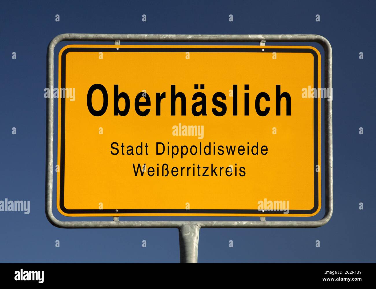 Ortseingangsschild von Oberhaeslich, Bezirk der Stadt Dippoldiswalde, Sachsen, Deutschland, Europa Stockfoto