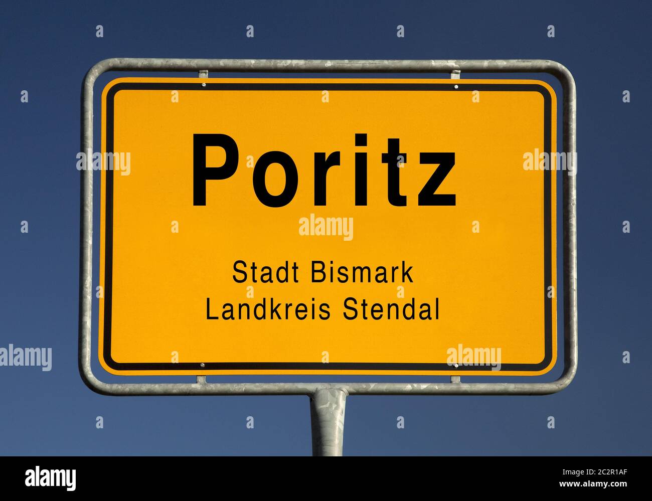 Ortseingangsschild von Poritz, Stadt Bismark, Kreis Stendal, Sachsen-Anhalt, Deutschland, Europa Stockfoto