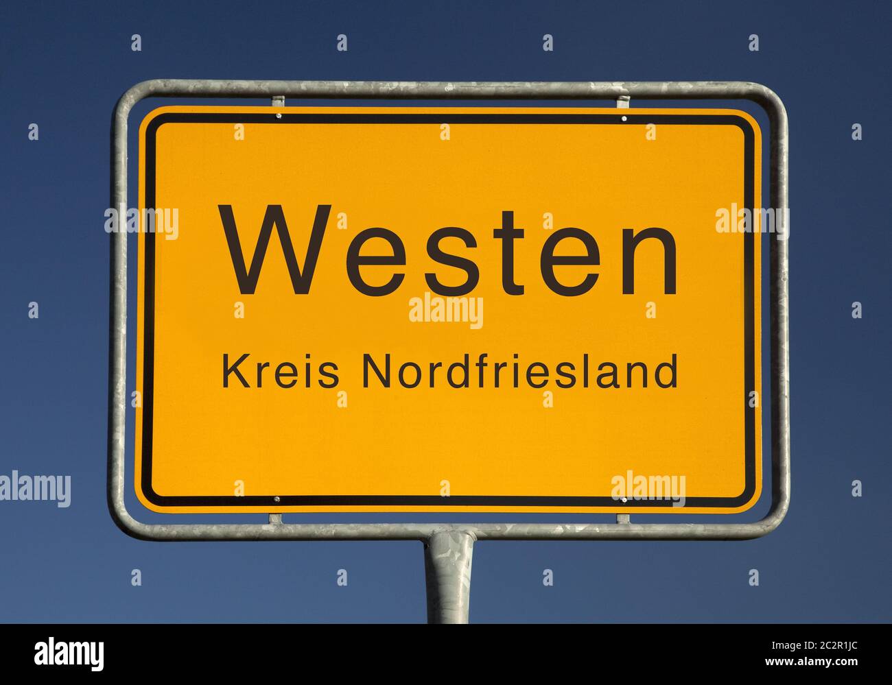 Stadtgrenzschild, Westen oder Westen, Kreis Nordfriesland, Schleswig-Holstein, Deutschland, Europa Stockfoto