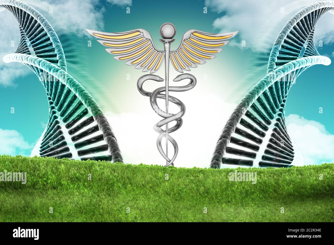 Dna und caduceus Zeichen Stockfoto