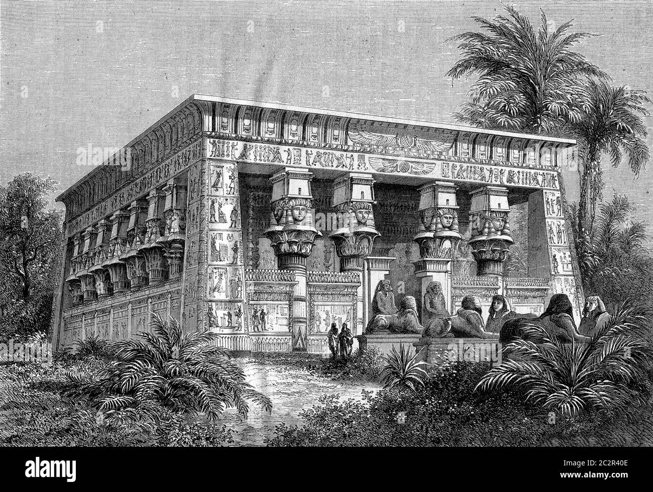 Weltausstellung von 1867, der ägyptische Tempel, Vintage gravierte Illustration. Magasin Pittoresque 1867. Stockfoto