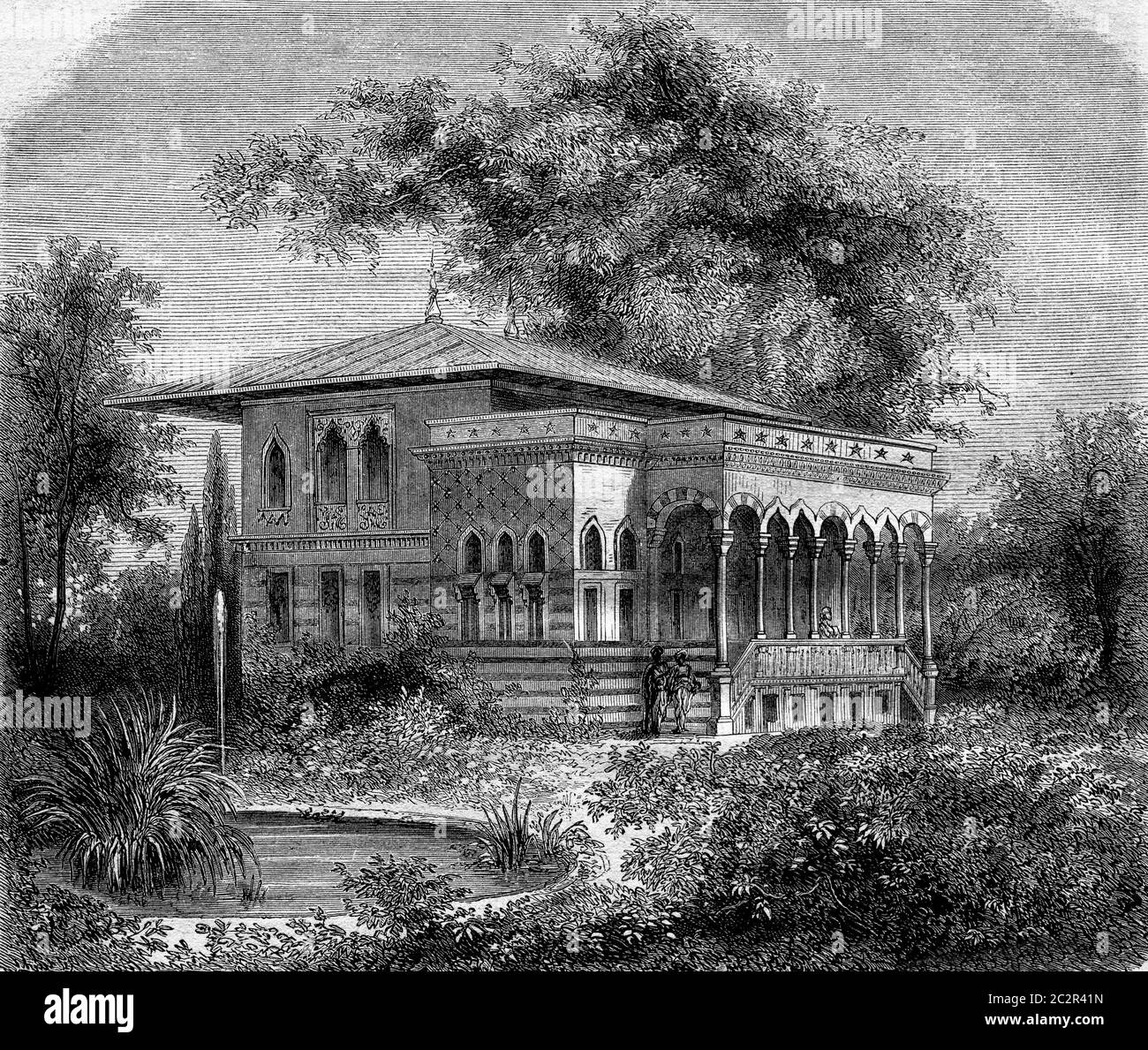 World Expo 1867, das Haus des Bosporus, Vintage gravierte Illustration. Magasin Pittoresque 1867. Stockfoto
