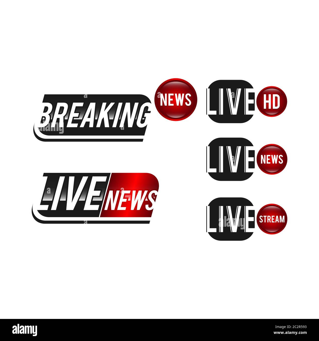 Vector tv News Banner-Schnittstelle, News-Label Streifen oder Symbol, Live-Nachrichten, Eilmeldung, Full HD, Ultra HD, Dramatisierung, Live-Stream-Inschrift. Rote s Stock Vektor