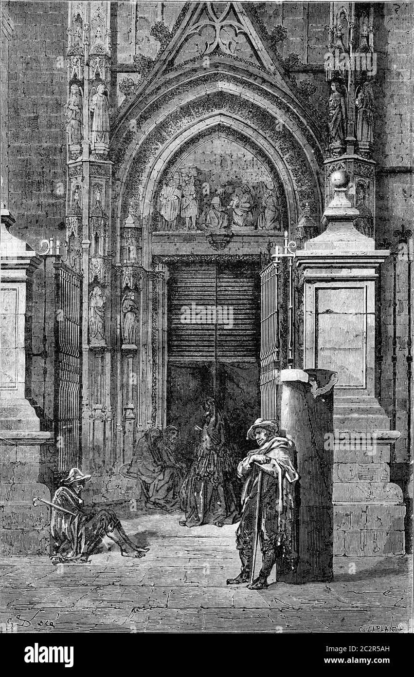 Portal der Kathedrale von Sevilla, Vintage gravierte Illustration. Le Tour du Monde, Travel Journal, (1865). Stockfoto