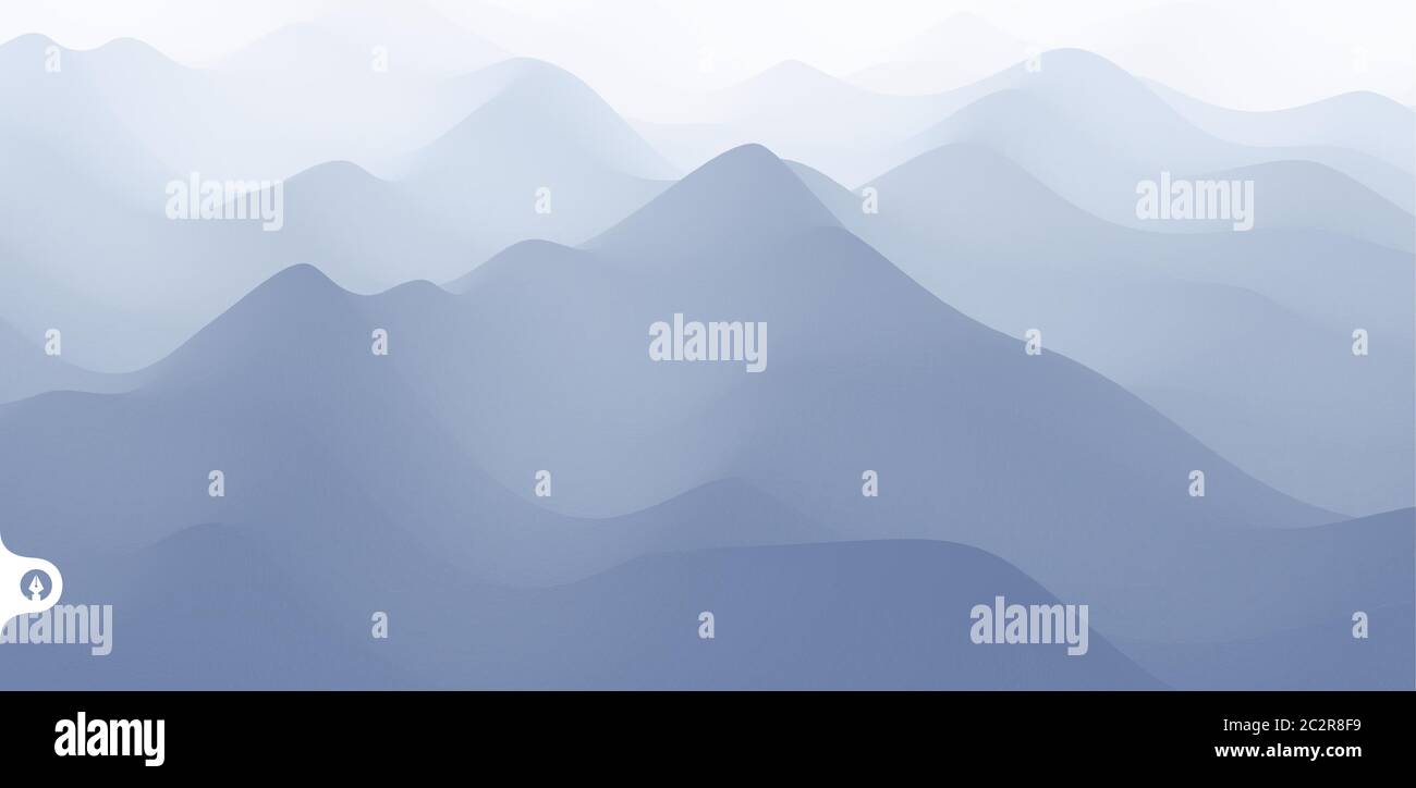 Landschaft mit Bergen und Nebel. Bergige Gelände. Zusammenfassung Hintergrund. Vector Illustration. Stock Vektor