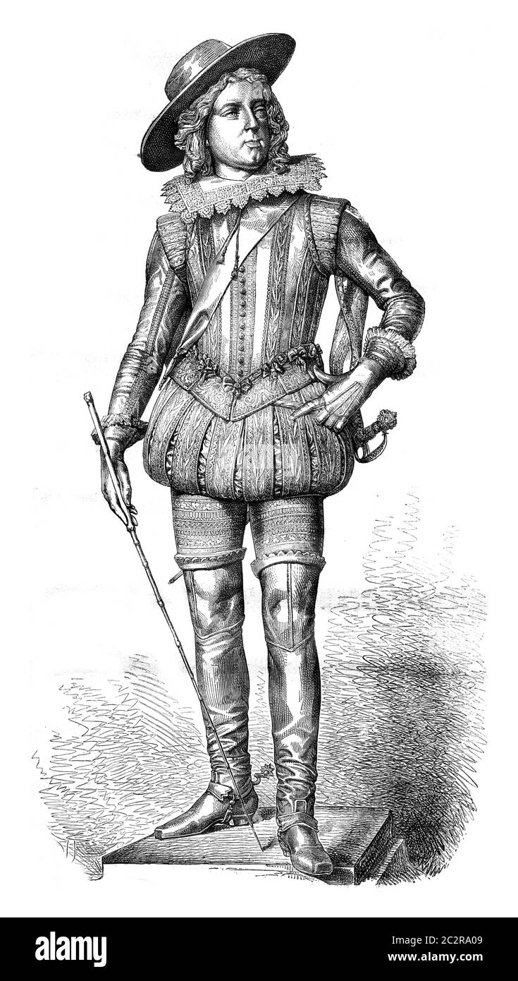 Statue von Louis XIII von Rude, Vintage graviert Illustration. Magasin Pittoresque 1876. Stockfoto