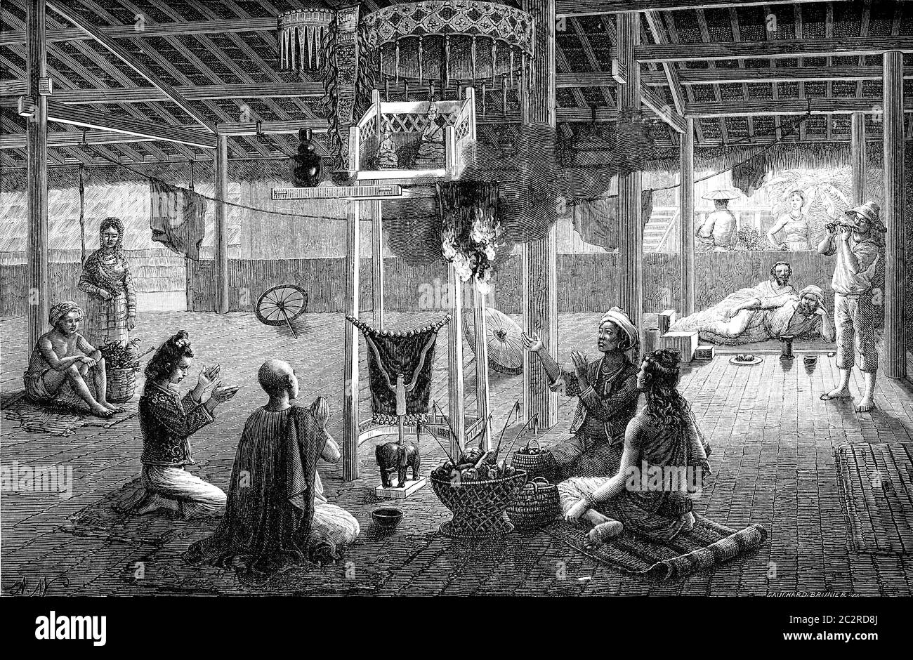 Im Inneren der Pagode Paleo, Vintage gravierte Illustration. Le Tour du Monde, Travel Journal, (1872). Stockfoto