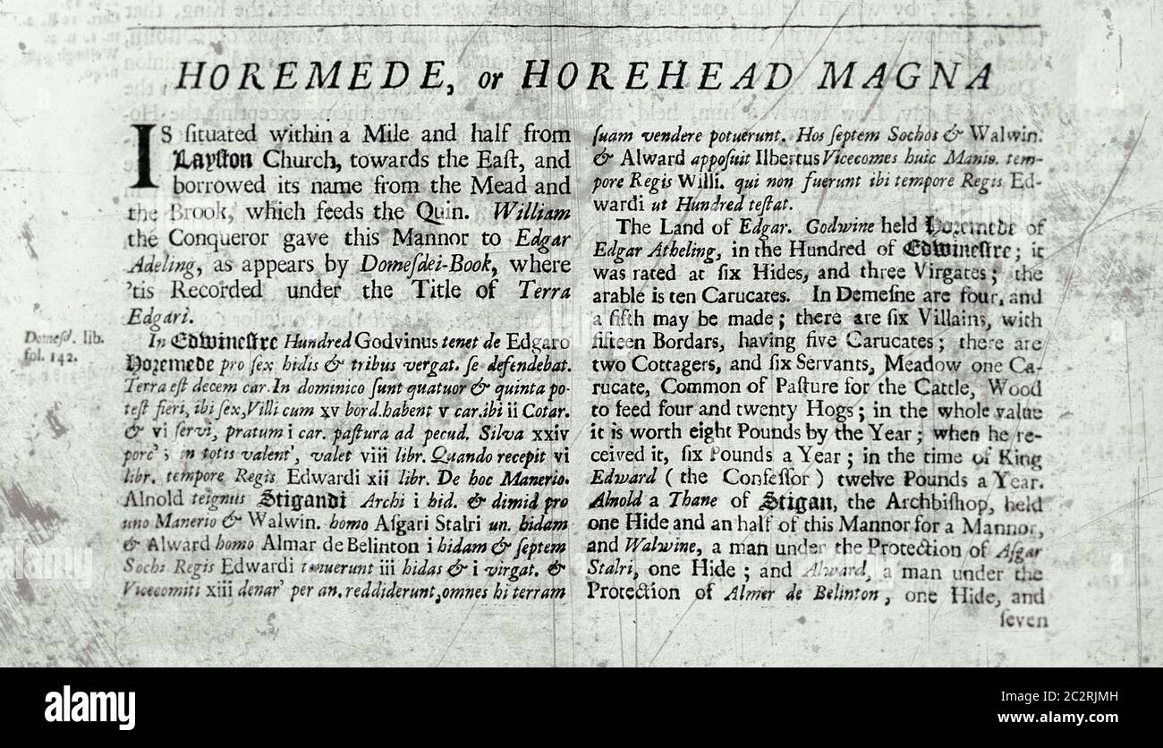 Seiten aus dem Buch über Hertfordshire 1700 Stockfoto