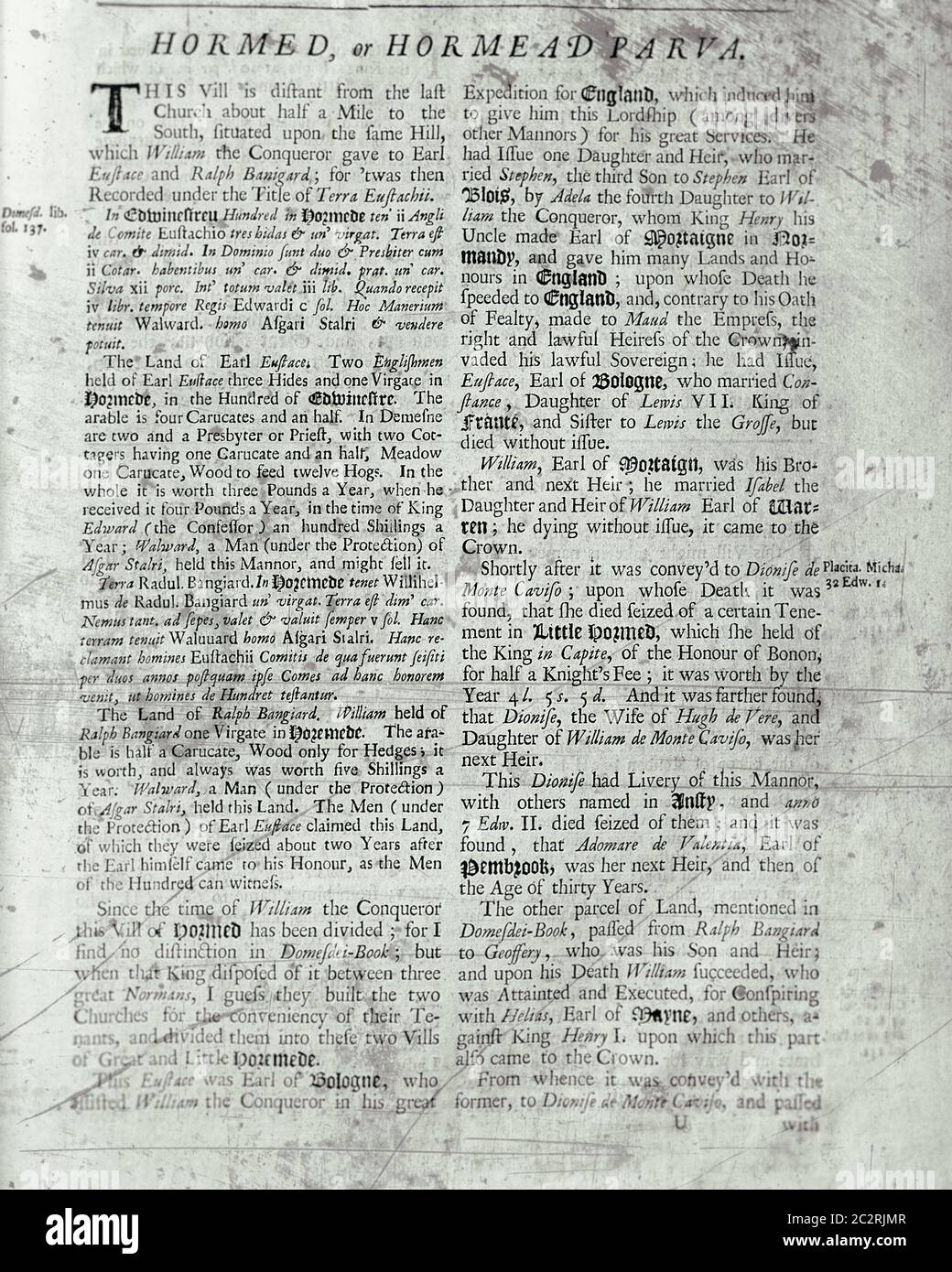 Seiten aus dem Buch über Hertfordshire 1700 Stockfoto