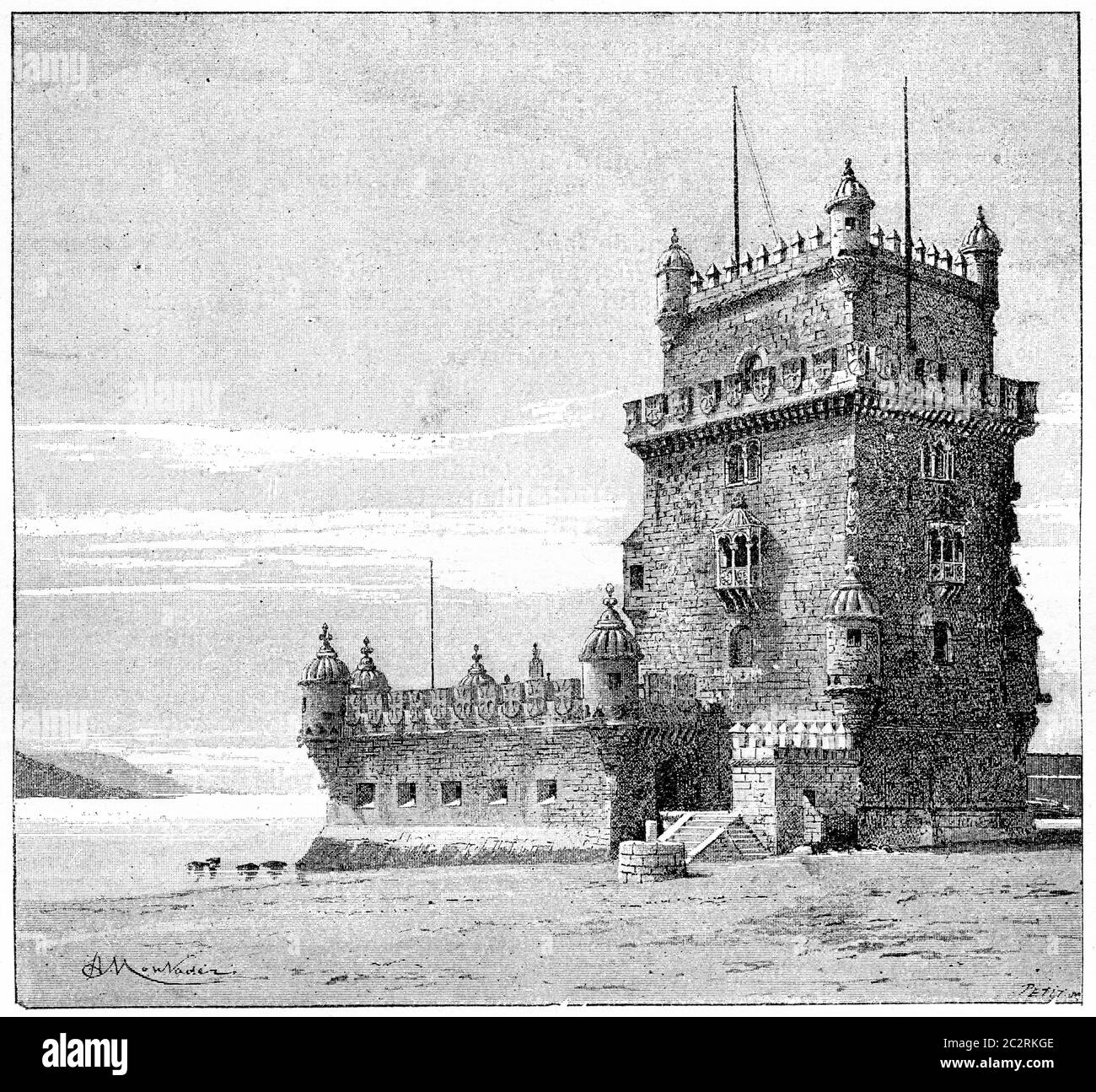 Belem Tower, in Lissabon, Portugal, Vintage gravierte Illustration. Wörterbuch der Worte und Dinge - Larive und Fleury - 1895 Stockfoto