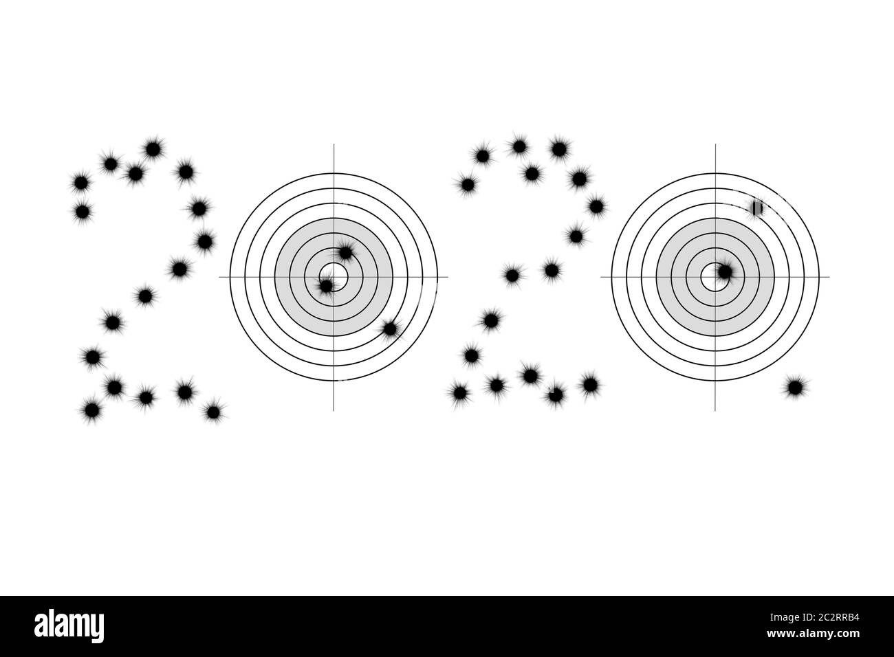 Einschusslöcher und Ziele in Form von 2020 Stockfoto