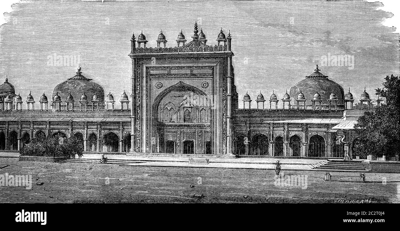 Moschee von Dargah in Fatehpur Sikri, Vintage gravierte Illustration. Le Tour du Monde, Travel Journal, (1872). Stockfoto