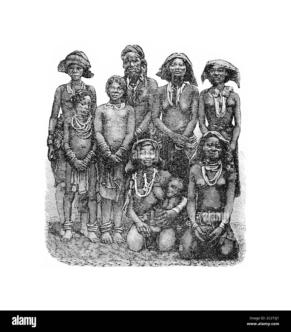 Mandombe Women of Congo, Zentralafrika, Gravur nach der englischen Ausgabe, Vintage Illustration. Le Tour du Monde, Reisetagebuch, 1881 Stockfoto