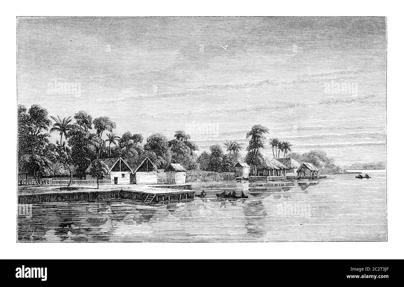 Porto da Lenha in Angola, Afrika, Zeichnung von Monteiro, Vintage-Grafik. Le Tour du Monde, Reisetagebuch, 1881 Stockfoto