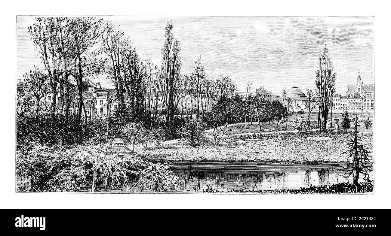 Botanischer Garten Brüssel in Brüssel, Belgien, Zeichnung von Taylor nach einem Foto, Vintage-Illustration. Le Tour du Monde, Reisetagebuch, 18 Stockfoto
