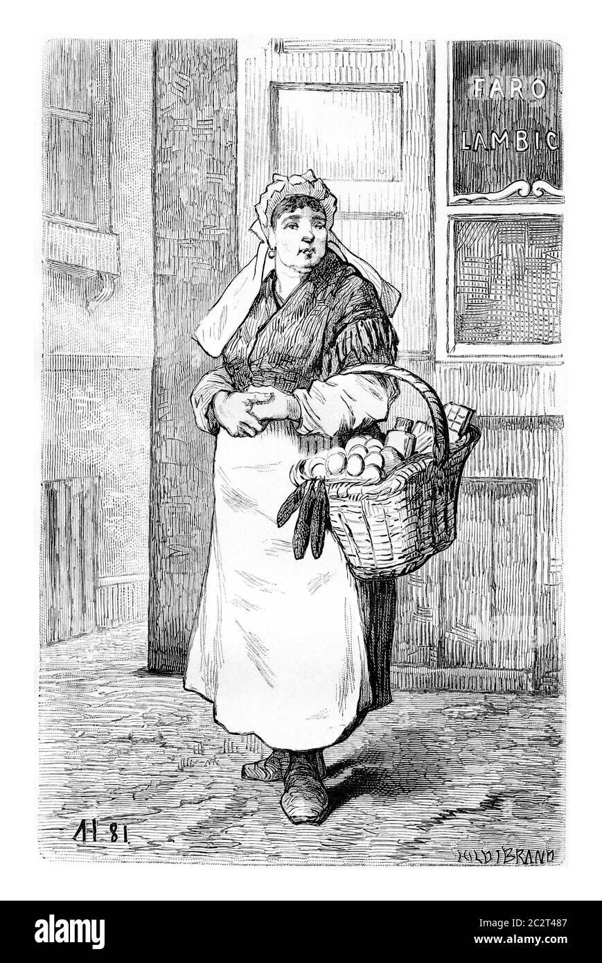 Egg Merchants in Brüssel, Belgien, Zeichnung von Hubert, Vintage Illustration. Le Tour du Monde, Reisetagebuch, 1881 Stockfoto