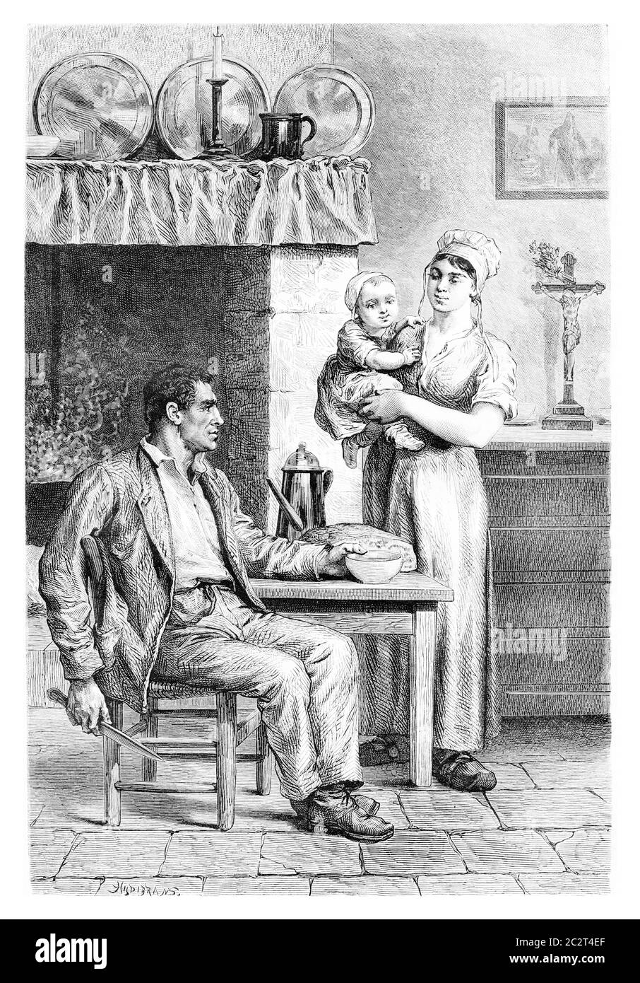 Innenbauern von Brabant in Flandern, Belgien, Zeichnung von Meunier, Vintage-Illustration. Le Tour du Monde, Reisetagebuch, 1881 Stockfoto