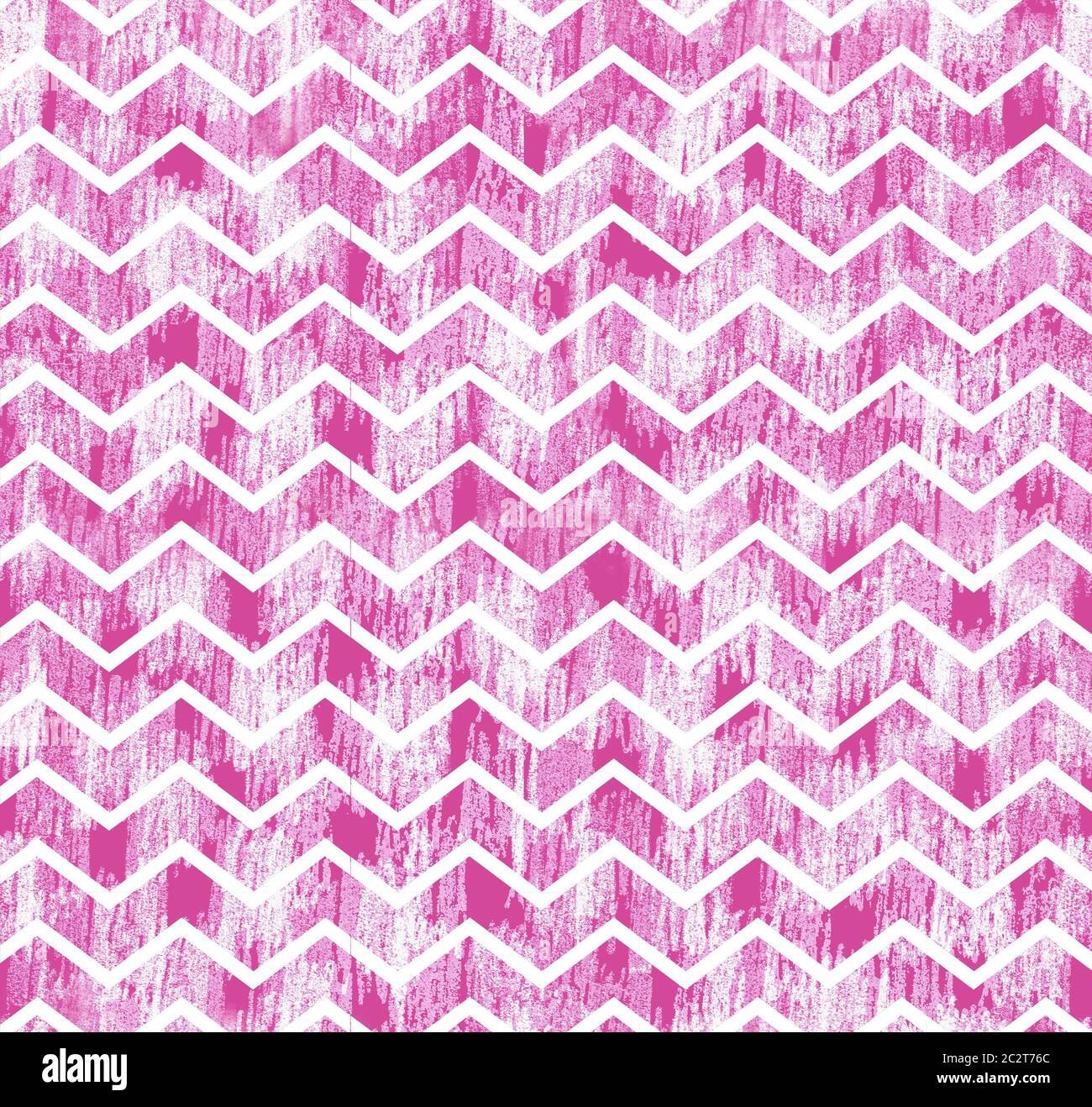Grunge Zick-Zack-Streifen auf rosa Grunge handgefertigten Hintergrund. Rosa weiße Striche nahtlose Muster für Stoff, Geschenkpapier, Sommer Frühling Hintergrund Stockfoto