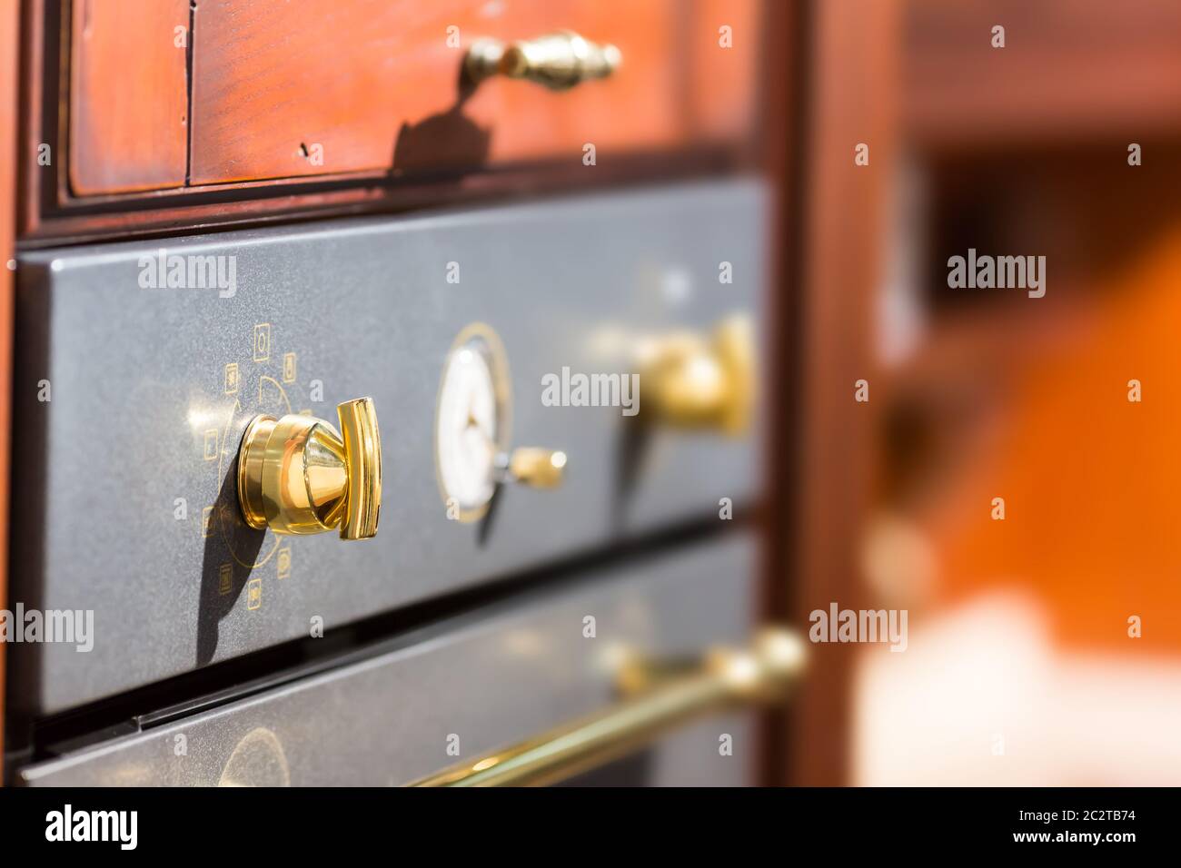 Nahaufnahme von einem Backofen Griff Stockfoto