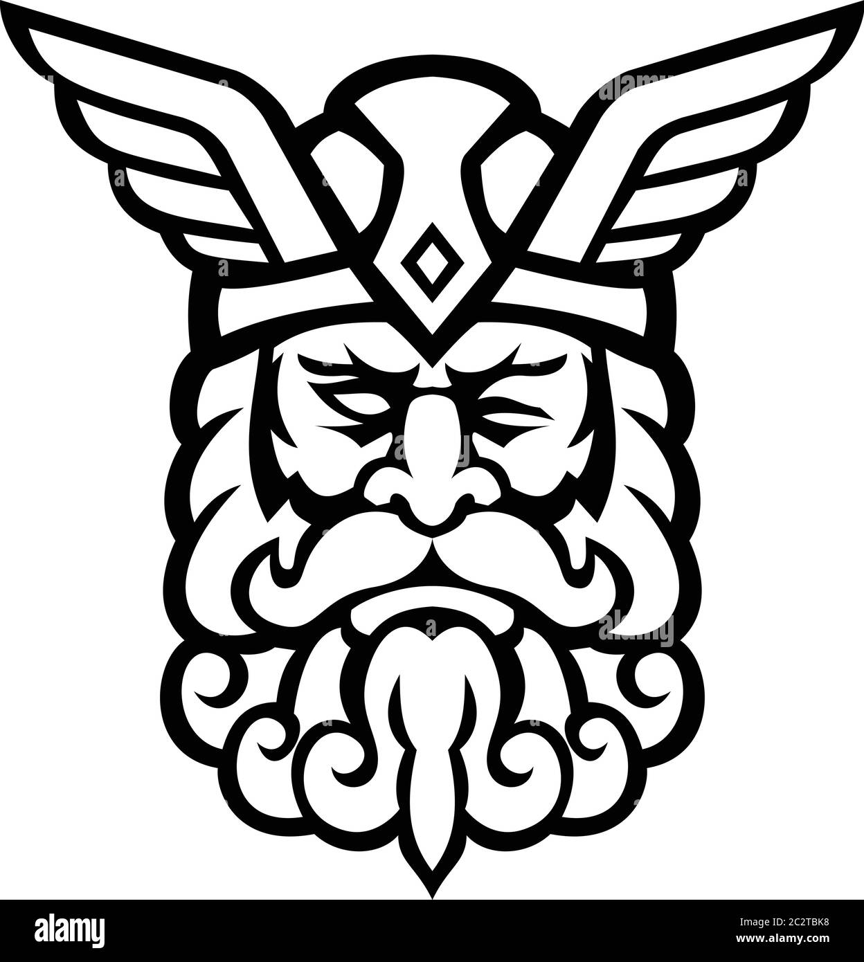 Maskottchen Abbildung des Kopfes von Odin, auch Wodan, Woden oder Wotan, einer der wichtigsten Götter in der nordischen Mythologie von vorne auf isoliert b Stock Vektor