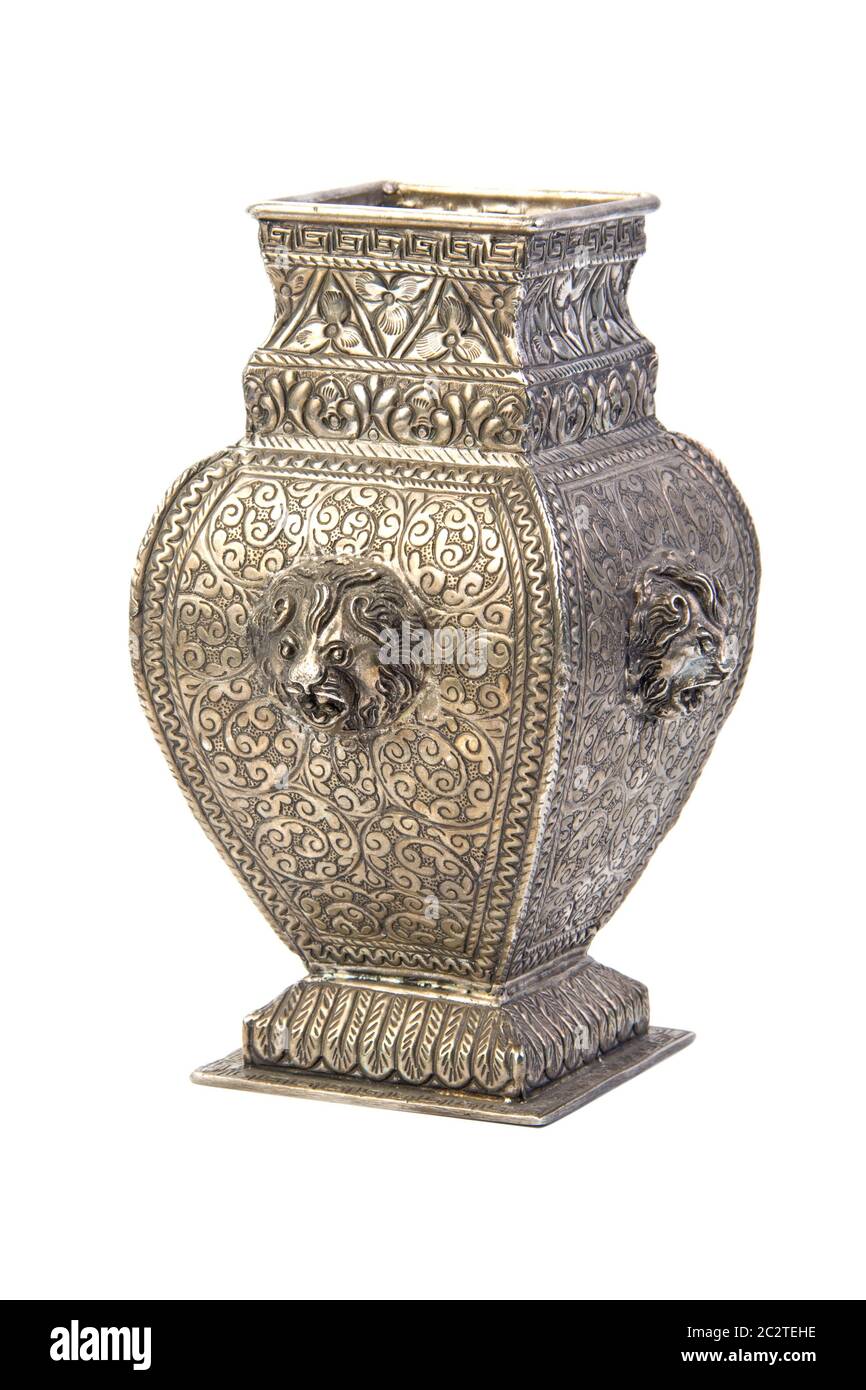 Silberne Vase. Isoliert Stockfoto