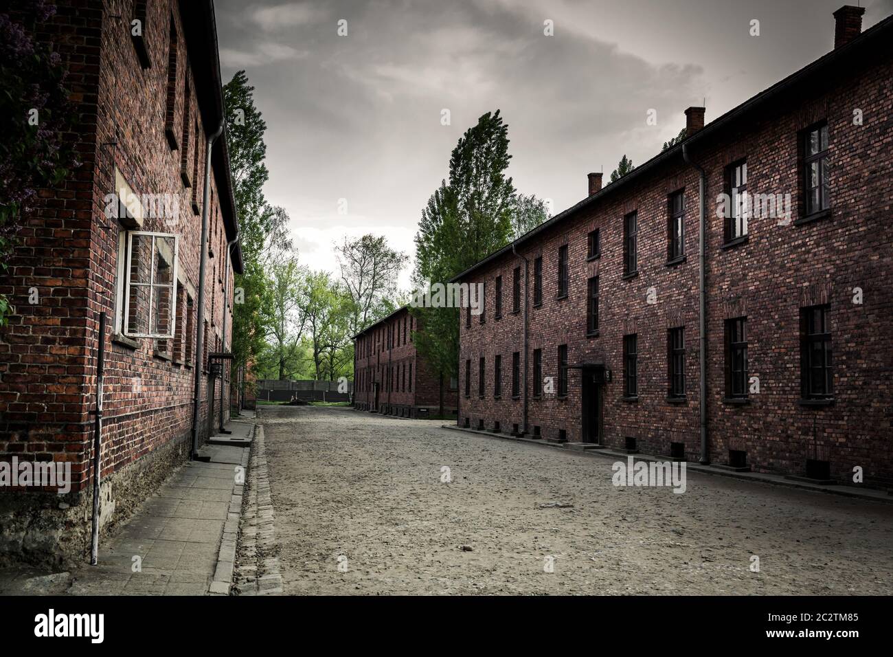 Kasernen auf dem Gebiet der deutschen Konzentrationslager Auschwitz II Birkenau, Polen. Museum für die Opfer des nationalsozialistischen Völkermordes an den Juden Stockfoto