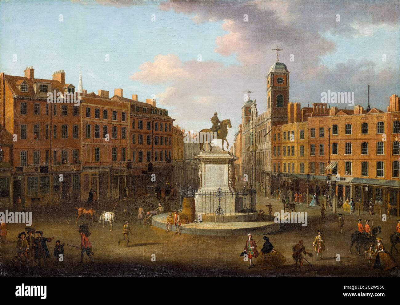 Charing Cross mit der Statue von König Karl I. und Northumberland House, Landschaftsmalerei von Joseph Nickolls, um 1750 Stockfoto