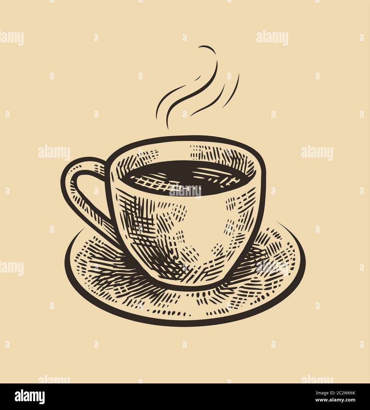 Handgezeichnete Skizze Tasse Kaffee. Vintage-Vektorgrafik. Menügestaltung für Café und Restaurant Stock Vektor