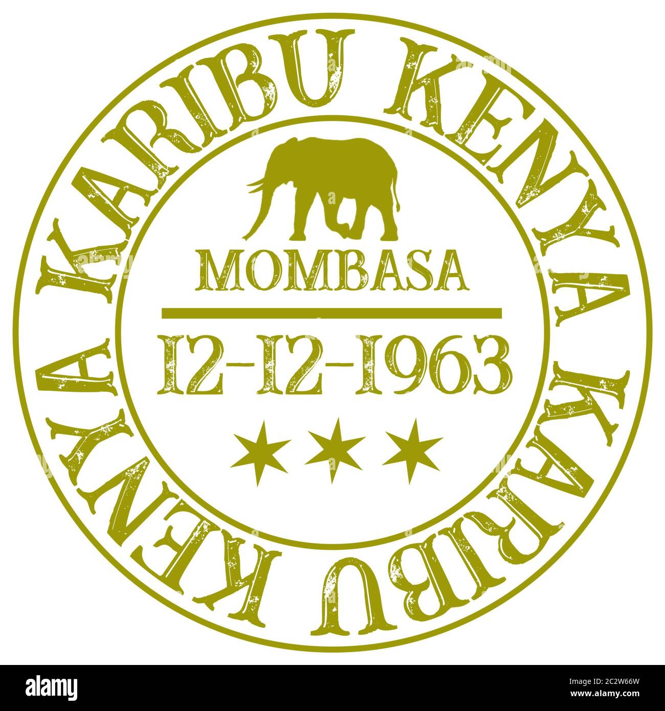 Briefmarke mit Aufschrift Hello Kenya Jambo Kenya und Karibu Kenya Stockfoto