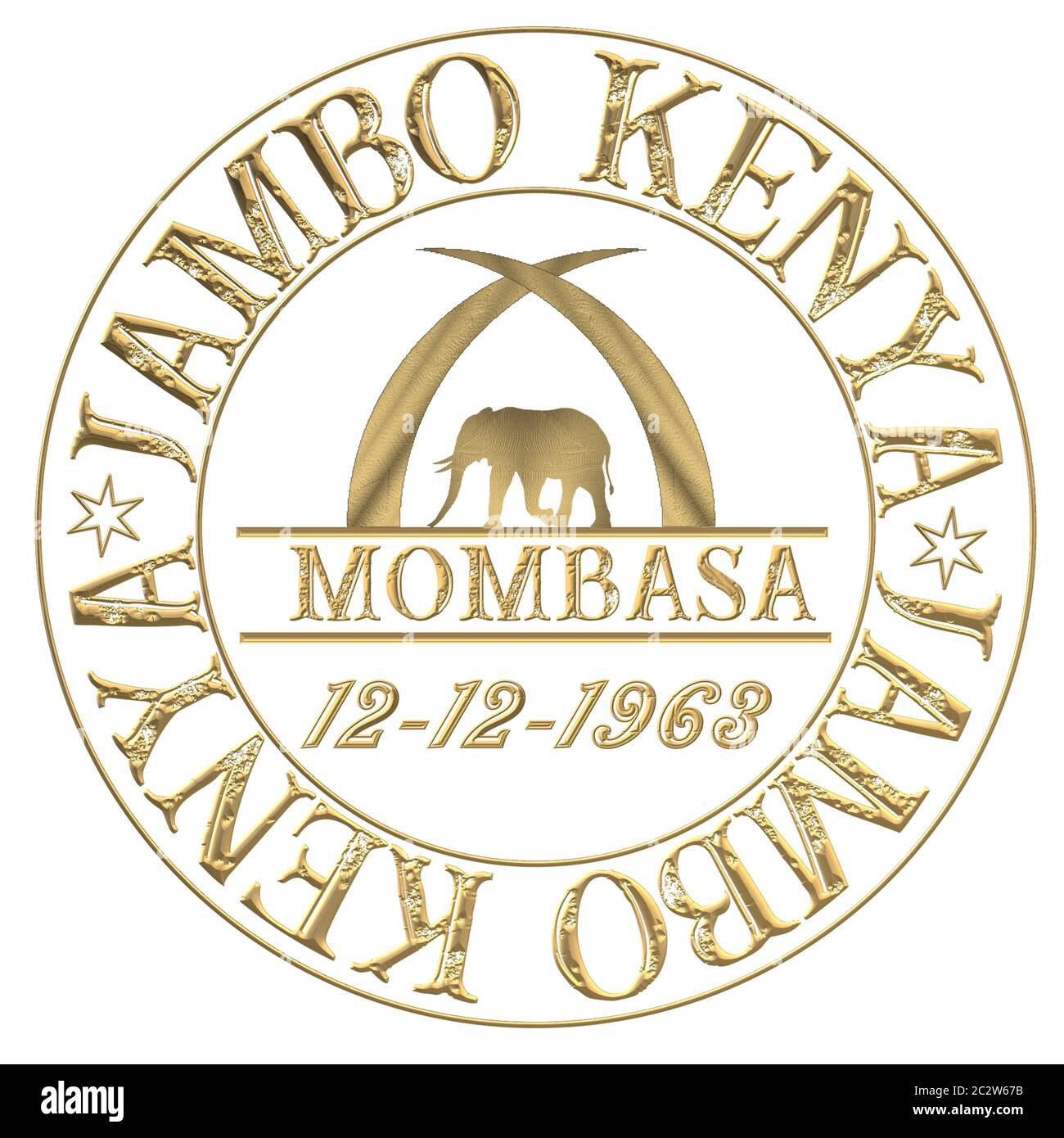 Briefmarke mit Aufschrift Hello Kenya Jambo Kenya und Karibu Kenya Stockfoto