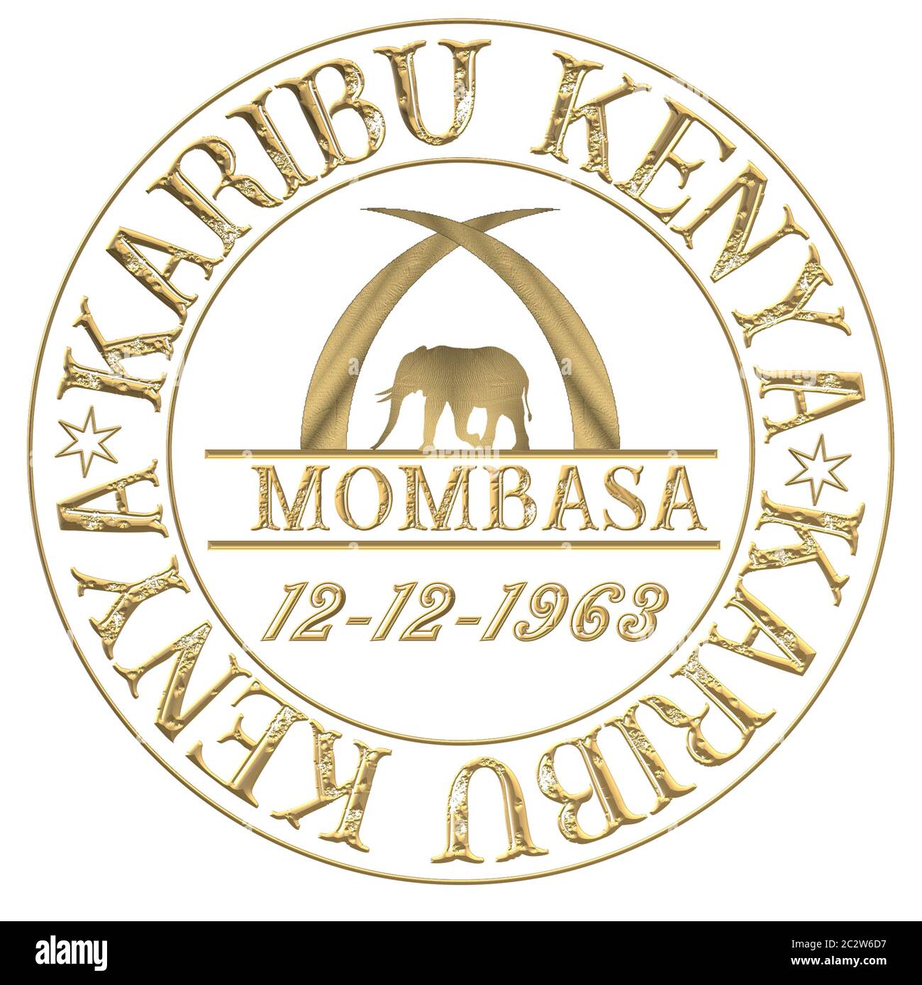 Briefmarke mit Aufschrift Hello Kenya Jambo Kenya und Karibu Kenya Stockfoto