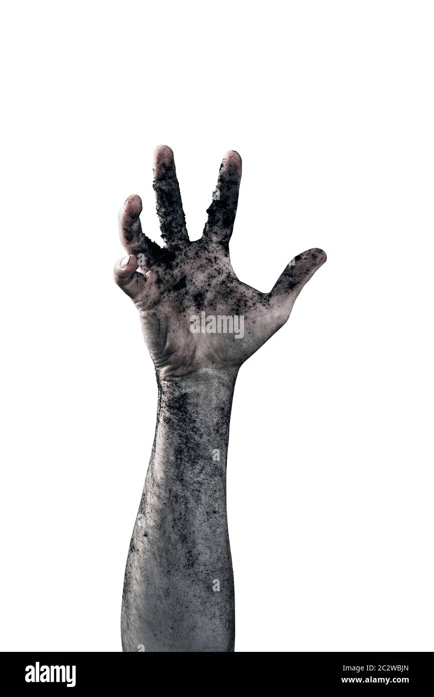 Zombie Hand schmutzig mit Boden isoliert auf weißem Hintergrund  Stockfotografie - Alamy
