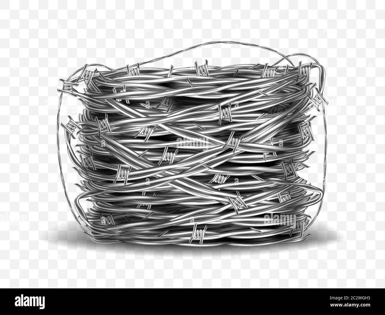 Spule aus Metall Stahl Stacheldraht mit Dornen oder Spikes realistische Vektor-Illustration isoliert auf transparentem Hintergrund mit Schatten. Rollenspule, Stock Vektor