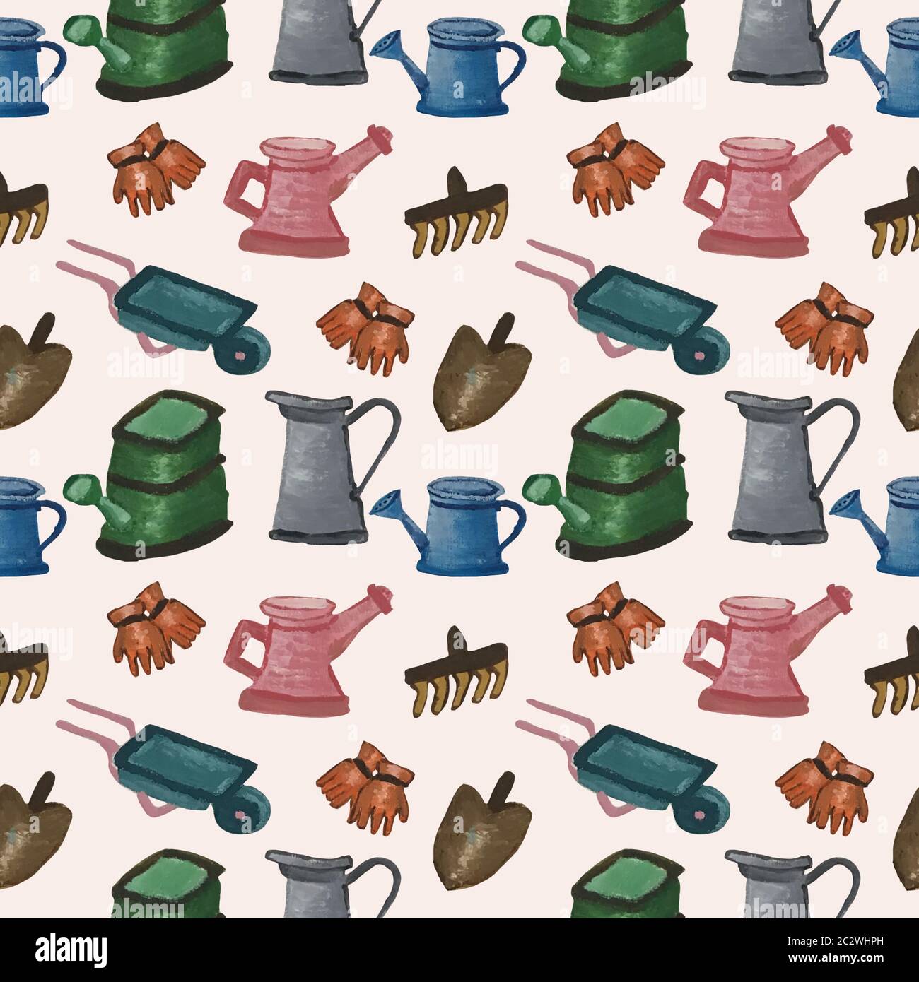 Farbenfrohe Gartenelemente in einem nahtlosen Musterdesign Stockfoto