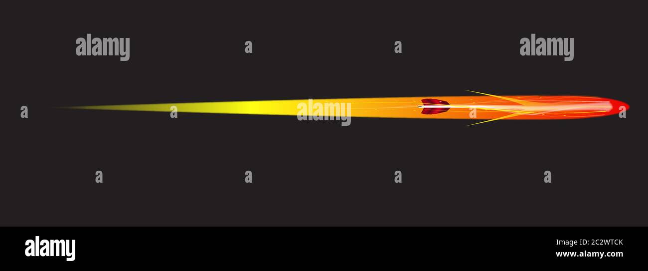 Ein flammender Pfeil in der Dunkelheit auf schwarzem Hintergrund Stockfoto