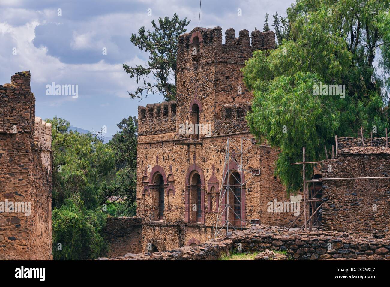 Fasil Ghebbi, königliche Festung - Stadt in Gondar, Äthiopien. Von Kaiser Fasilides gegründet. Imperial Palace schloss Komplex heißt Camelot Afrikas. U Stockfoto