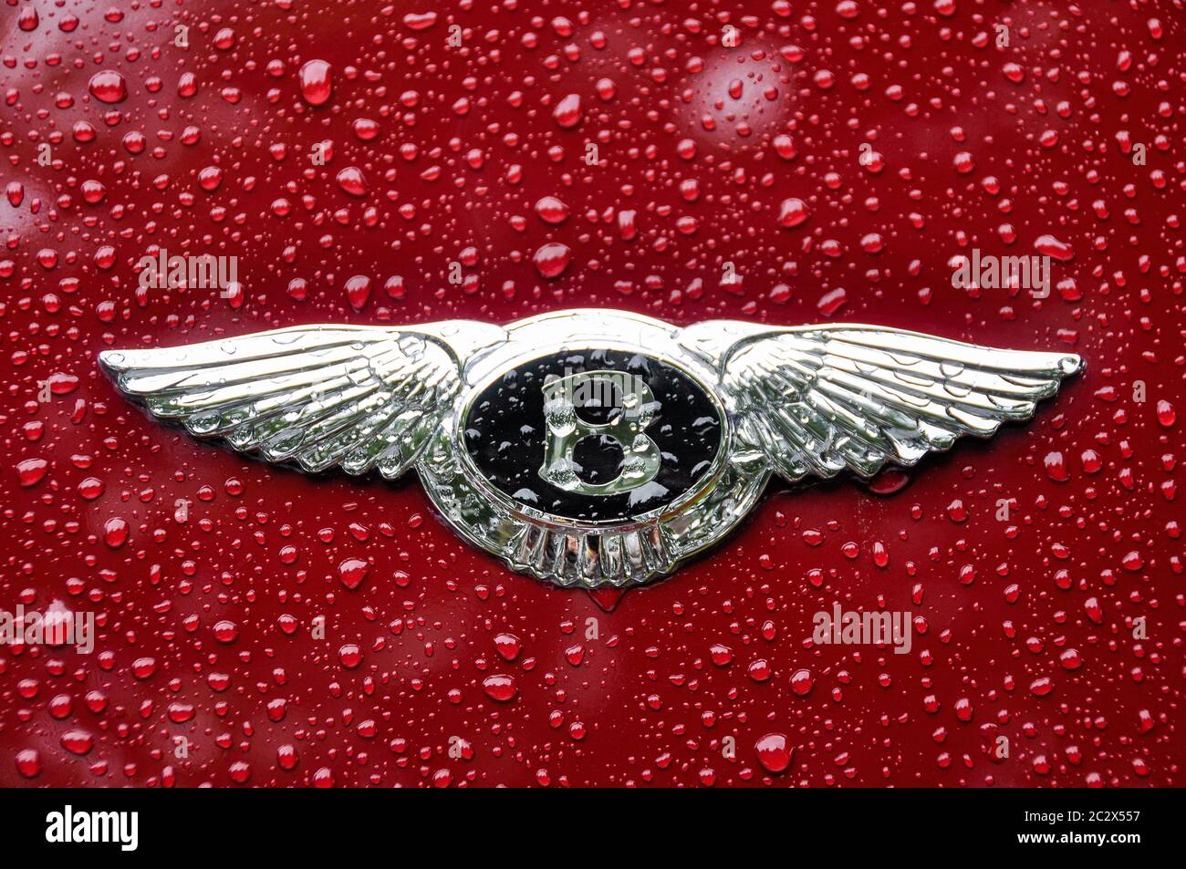 Bentley Logo mit Regentropfen Stockfoto